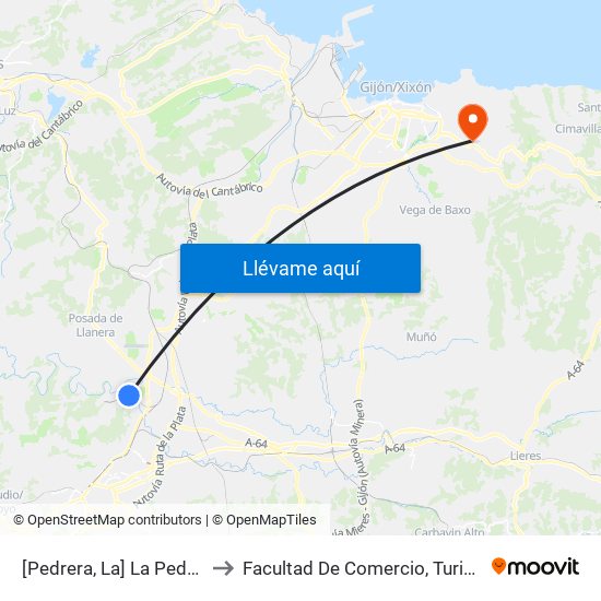 [Pedrera, La]  La Pedrera - La Rabila [Cta 04212] to Facultad De Comercio, Turismo Y Ciencias Sociales Jovellanos map