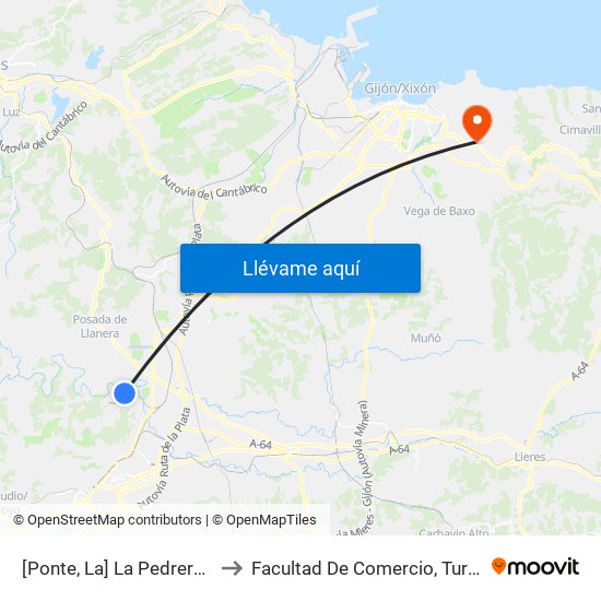[Ponte, La]  La Pedrera II - Puente Cayés [Cta 04213] to Facultad De Comercio, Turismo Y Ciencias Sociales Jovellanos map