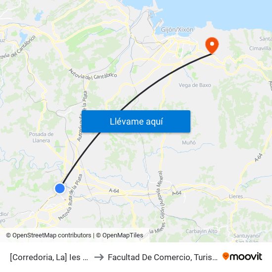 [Corredoria, La]  Ies La Corredoria [Cta 12713] to Facultad De Comercio, Turismo Y Ciencias Sociales Jovellanos map