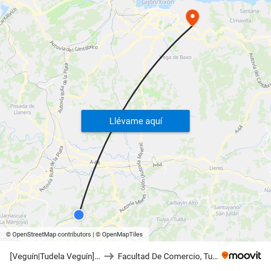 [Veguín|Tudela Veguín]  Cp Tudela De Veguin [Cta 14853] to Facultad De Comercio, Turismo Y Ciencias Sociales Jovellanos map