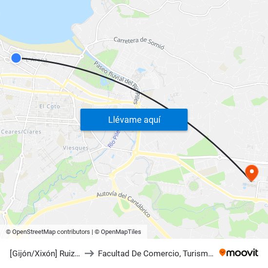 [Gijón/Xixón]  Ruiz Gómez [Cta 17918] to Facultad De Comercio, Turismo Y Ciencias Sociales Jovellanos map