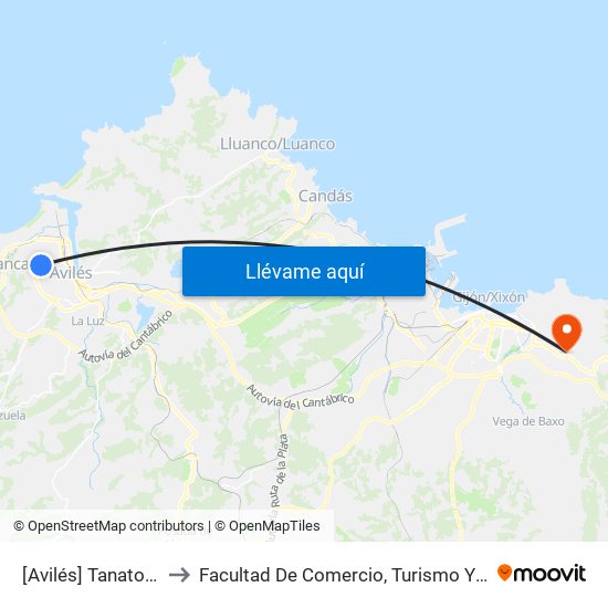 [Avilés]  Tanatorio [Cta 18778] to Facultad De Comercio, Turismo Y Ciencias Sociales Jovellanos map