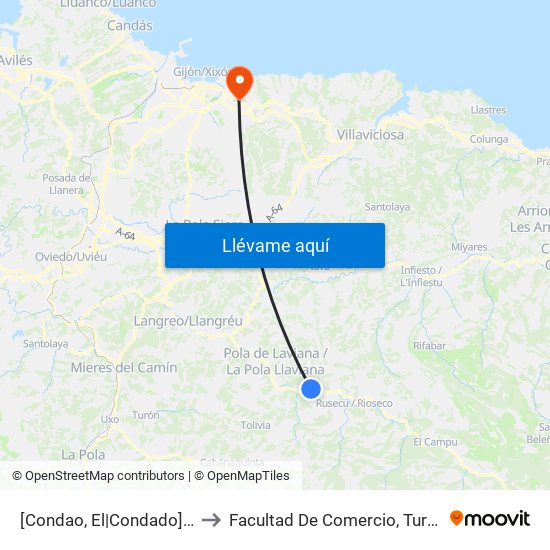 [Condao, El|Condado]  Recta El Condao [Cta 18298] to Facultad De Comercio, Turismo Y Ciencias Sociales Jovellanos map