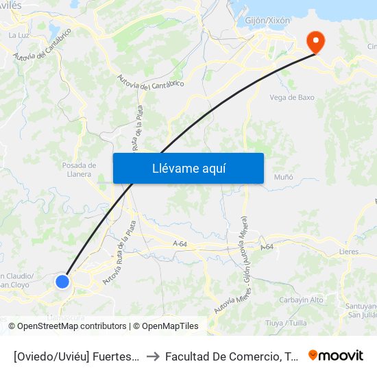 [Oviedo/Uviéu]  Fuertes Acevedo - Plaza Toros [Cta 20738] to Facultad De Comercio, Turismo Y Ciencias Sociales Jovellanos map