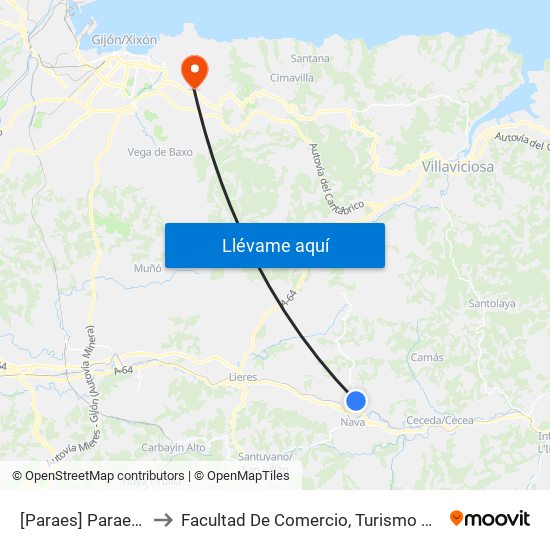 [Paraes]  Paraes 2 [Cta 18798] to Facultad De Comercio, Turismo Y Ciencias Sociales Jovellanos map