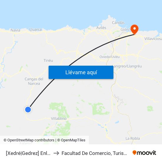 [Xedré|Gedrez]  Enlace Xedré [Cta 16281] to Facultad De Comercio, Turismo Y Ciencias Sociales Jovellanos map