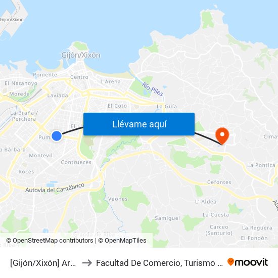 [Gijón/Xixón]  Aragón [Cta 21138] to Facultad De Comercio, Turismo Y Ciencias Sociales Jovellanos map