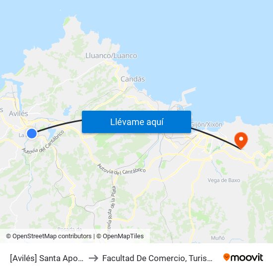 [Avilés]  Santa Apolonia 130 [Cta 01083] to Facultad De Comercio, Turismo Y Ciencias Sociales Jovellanos map