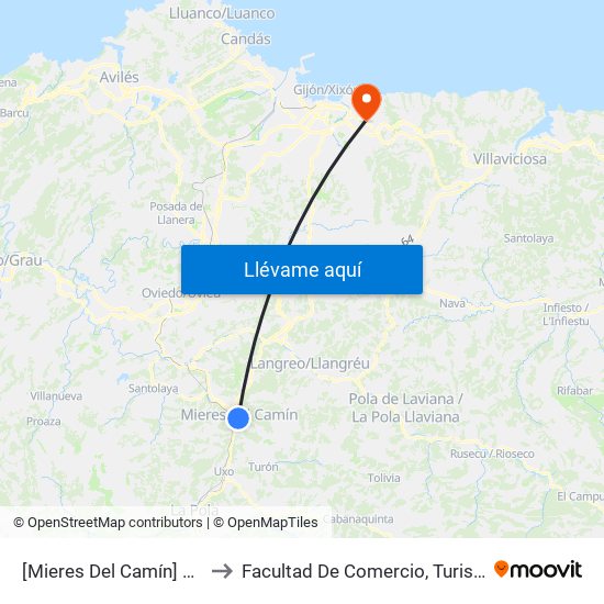 [Mieres Del Camín]  12 De Octubre [Cta 01127] to Facultad De Comercio, Turismo Y Ciencias Sociales Jovellanos map