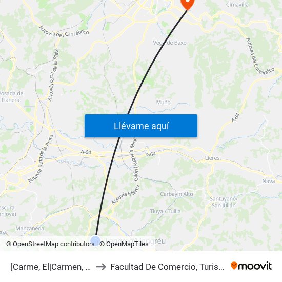 [Carme, El|Carmen, El]  El Carme [Cta 01144] to Facultad De Comercio, Turismo Y Ciencias Sociales Jovellanos map