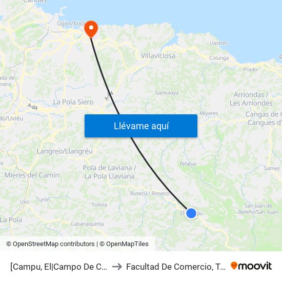 [Campu, El|Campo De Caso]  Ayuntamiento Caso [Cta 01229] to Facultad De Comercio, Turismo Y Ciencias Sociales Jovellanos map
