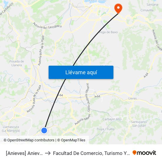 [Anieves]  Anieves [Cta 01235] to Facultad De Comercio, Turismo Y Ciencias Sociales Jovellanos map