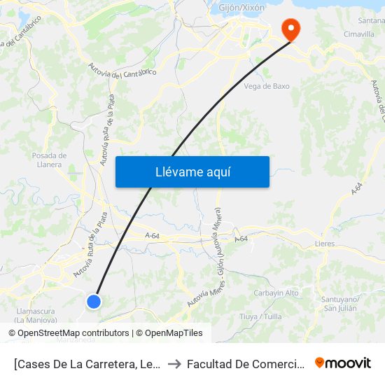 [Cases De La Carretera, Les|Casas De La Carretera]  Bendones 1 [Cta 01239] to Facultad De Comercio, Turismo Y Ciencias Sociales Jovellanos map