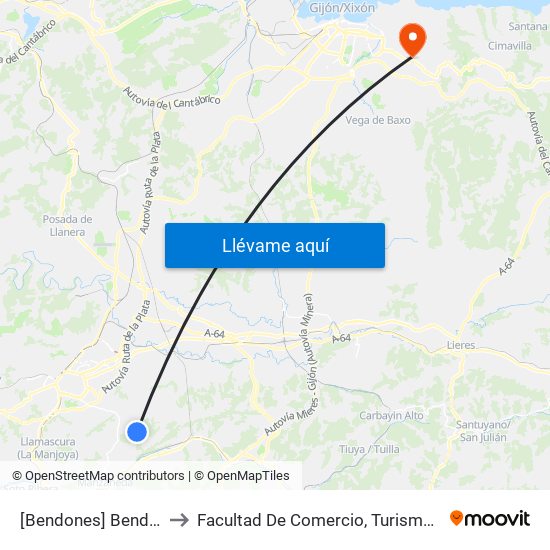 [Bendones]  Bendones 2 [Cta 01308] to Facultad De Comercio, Turismo Y Ciencias Sociales Jovellanos map