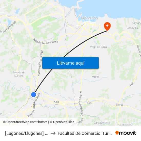 [Lugones/Llugones]  Oviedo 41 Avda [Cta 02051] to Facultad De Comercio, Turismo Y Ciencias Sociales Jovellanos map