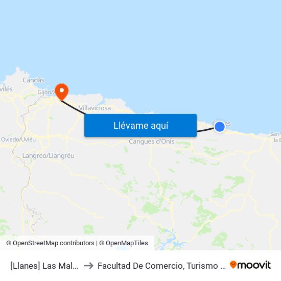 [Llanes]  Las Malvinas [Cta 03542] to Facultad De Comercio, Turismo Y Ciencias Sociales Jovellanos map