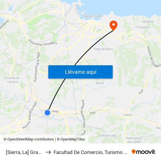 [Sierra, La]  Granda [Cta 03581] to Facultad De Comercio, Turismo Y Ciencias Sociales Jovellanos map