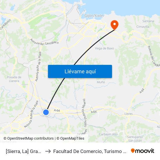 [Sierra, La]  Granda [Cta 03586] to Facultad De Comercio, Turismo Y Ciencias Sociales Jovellanos map