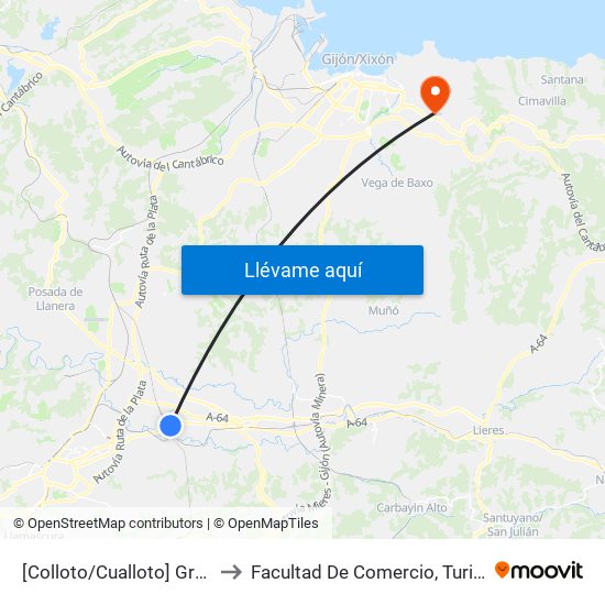 [Colloto/Cualloto]  Granda - El Llugarín [Cta 03587] to Facultad De Comercio, Turismo Y Ciencias Sociales Jovellanos map