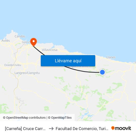 [Carreña]  Cruce Carreña De Cabrales [Cta 03657] to Facultad De Comercio, Turismo Y Ciencias Sociales Jovellanos map