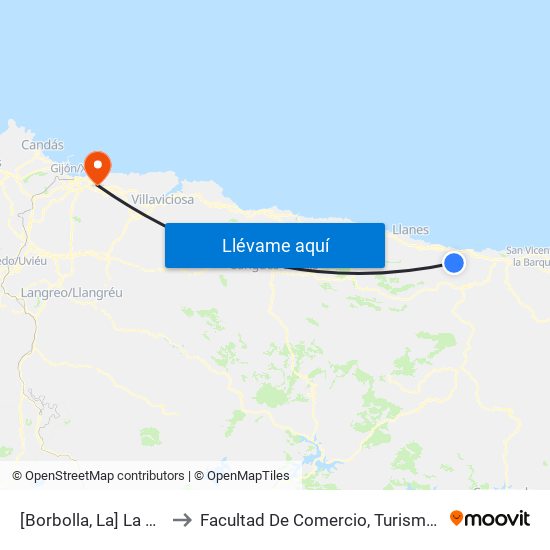 [Borbolla, La]  La Borbolla [Cta 03736] to Facultad De Comercio, Turismo Y Ciencias Sociales Jovellanos map
