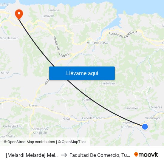 [Melardi|Melarde]  Melardi - La Pomarada [Cta 03745] to Facultad De Comercio, Turismo Y Ciencias Sociales Jovellanos map