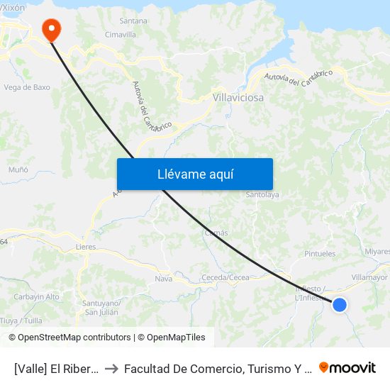 [Valle]  El Ribero [Cta 03755] to Facultad De Comercio, Turismo Y Ciencias Sociales Jovellanos map