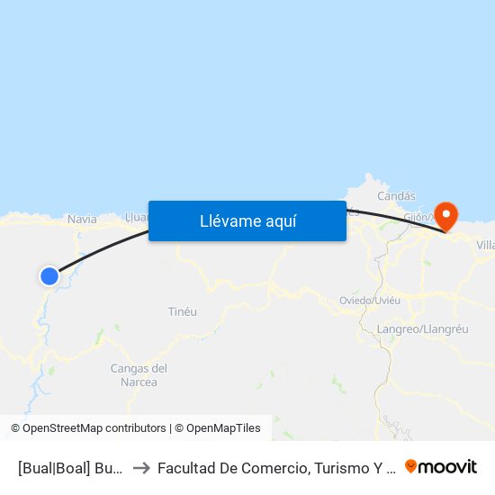 [Bual|Boal]  Bual [Cta 05803] to Facultad De Comercio, Turismo Y Ciencias Sociales Jovellanos map