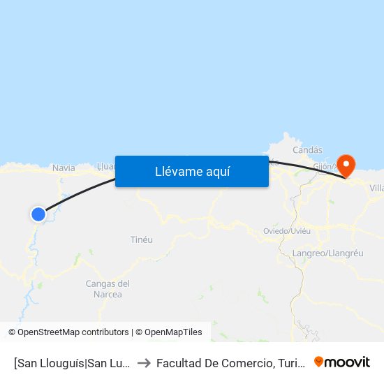 [San Llouguís|San Luis]  San Llouguís [Cta 05807] to Facultad De Comercio, Turismo Y Ciencias Sociales Jovellanos map