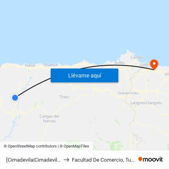 [Cimadevila|Cimadevilla]  Carretera Pastur [Cta 05831] to Facultad De Comercio, Turismo Y Ciencias Sociales Jovellanos map