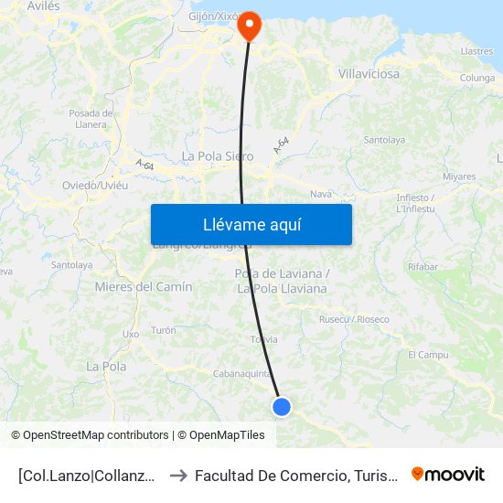 [Col.Lanzo|Collanzo]  Col.Lanzo [Cta 05880] to Facultad De Comercio, Turismo Y Ciencias Sociales Jovellanos map