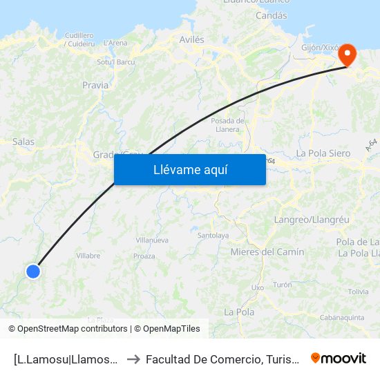 [L.Lamosu|Llamoso]  Casa Sol [Cta 06000] to Facultad De Comercio, Turismo Y Ciencias Sociales Jovellanos map