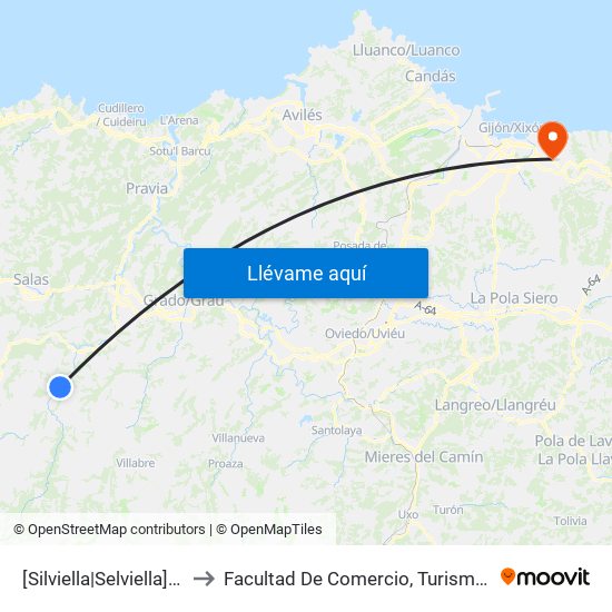[Silviella|Selviella]  Silviella [Cta 06013] to Facultad De Comercio, Turismo Y Ciencias Sociales Jovellanos map