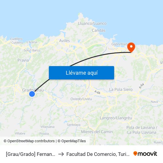 [Grau/Grado]  Fernando Villabella 48 [Cta 06106] to Facultad De Comercio, Turismo Y Ciencias Sociales Jovellanos map