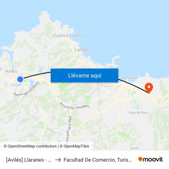 [Avilés]  Llaranes - Martinete [Cta 06115] to Facultad De Comercio, Turismo Y Ciencias Sociales Jovellanos map