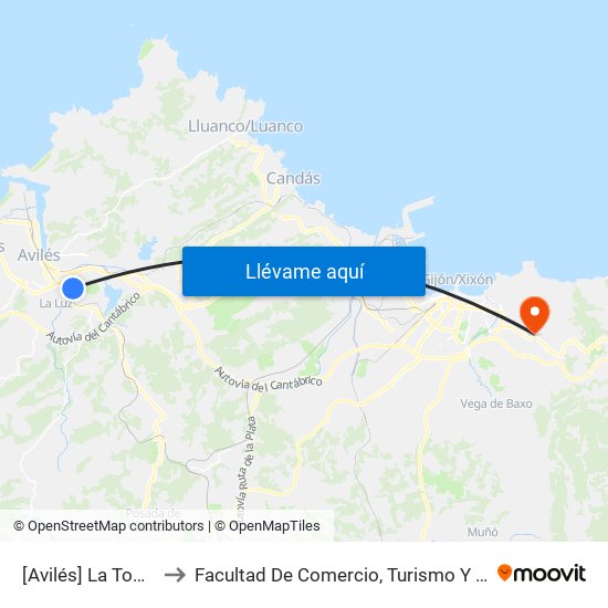 [Avilés]  La Toba [Cta 06116] to Facultad De Comercio, Turismo Y Ciencias Sociales Jovellanos map