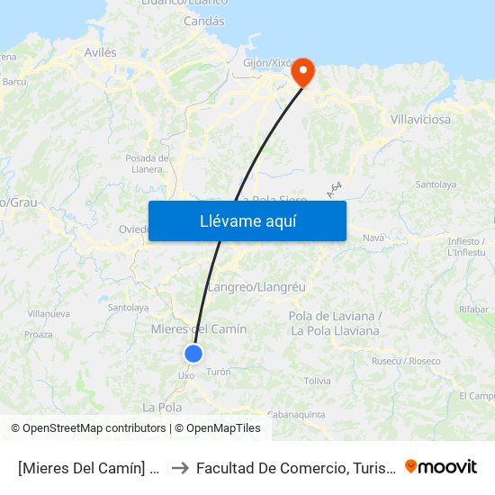 [Mieres Del Camín]  La Reguerona [Cta 06127] to Facultad De Comercio, Turismo Y Ciencias Sociales Jovellanos map