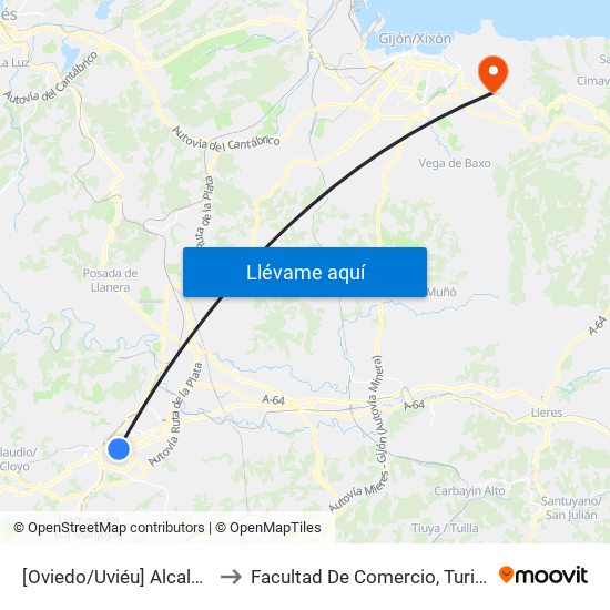 [Oviedo/Uviéu]  Alcalde García Conde [Cta 07305] to Facultad De Comercio, Turismo Y Ciencias Sociales Jovellanos map