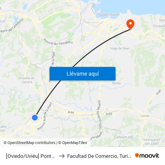 [Oviedo/Uviéu]  Pontón De Vaqueros [Cta 07421] to Facultad De Comercio, Turismo Y Ciencias Sociales Jovellanos map