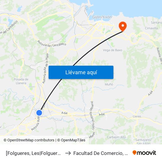 [Folgueres, Les|Folgueras]  Feve Parque Principado [Cta 16920] to Facultad De Comercio, Turismo Y Ciencias Sociales Jovellanos map