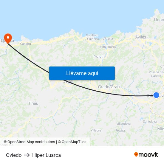 Oviedo to Hiper Luarca map