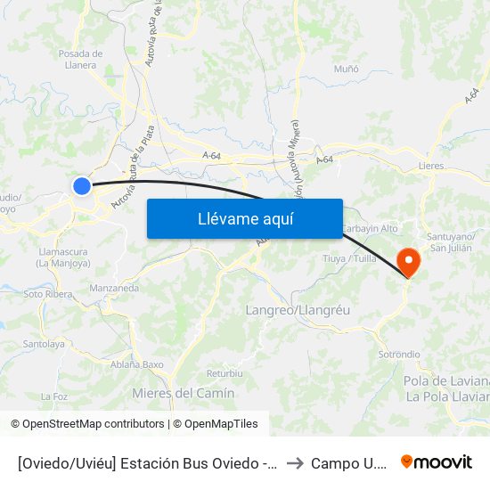 [Oviedo/Uviéu]  Estación Bus Oviedo - Pepe Cosmen [Cta 01549] to Campo U.D. Corbero map