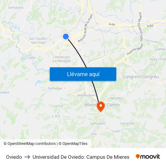 Oviedo to Universidad De Oviedo: Campus De Mieres map