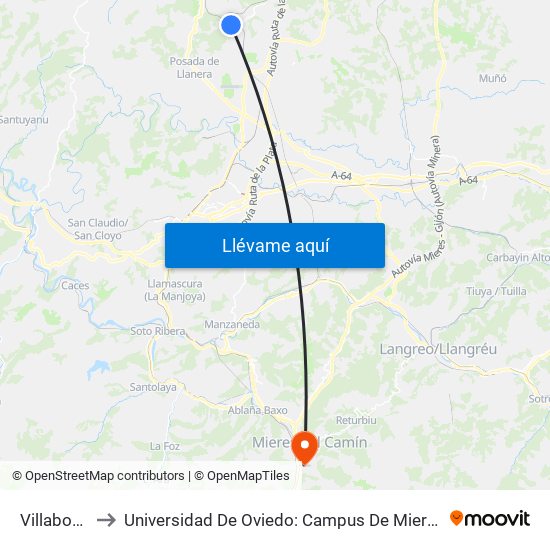 Villabona to Universidad De Oviedo: Campus De Mieres map