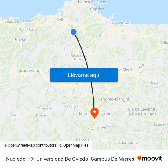 Nubledo to Universidad De Oviedo: Campus De Mieres map