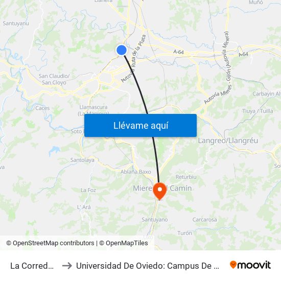 La Corredoria to Universidad De Oviedo: Campus De Mieres map