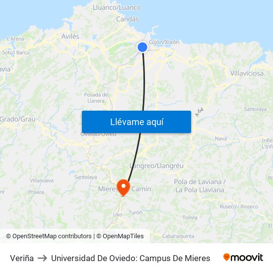 Veriña to Universidad De Oviedo: Campus De Mieres map