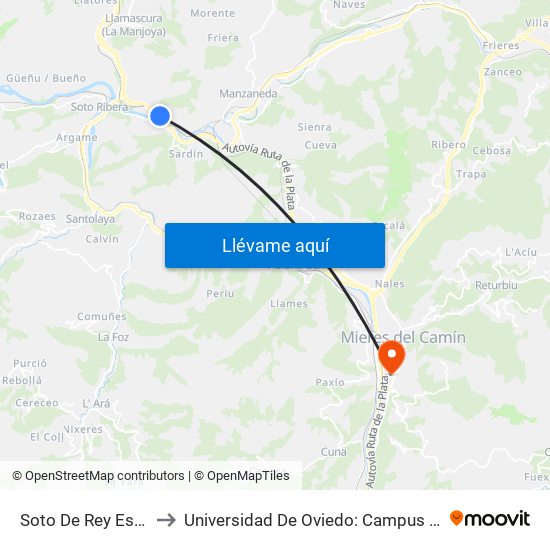 Soto De Rey Estación to Universidad De Oviedo: Campus De Mieres map