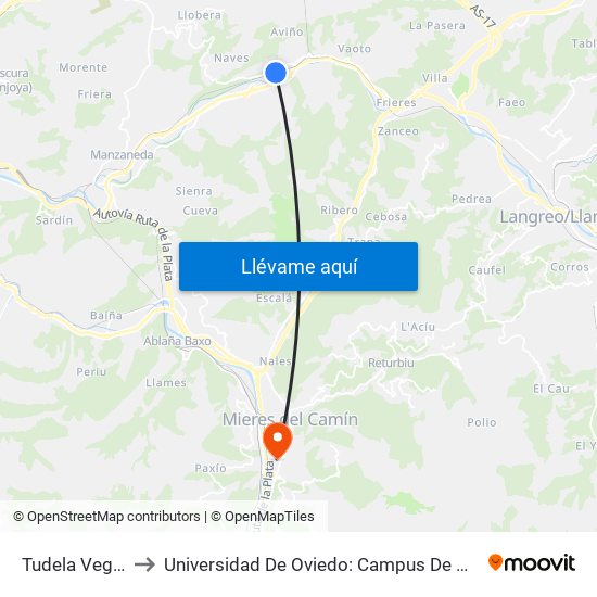 Tudela Veguín to Universidad De Oviedo: Campus De Mieres map