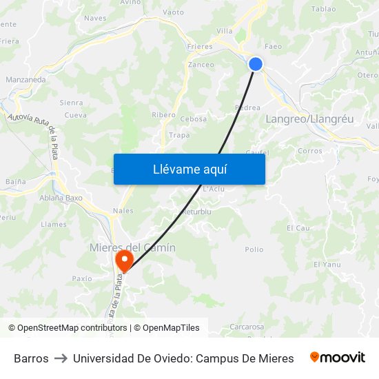 Barros to Universidad De Oviedo: Campus De Mieres map